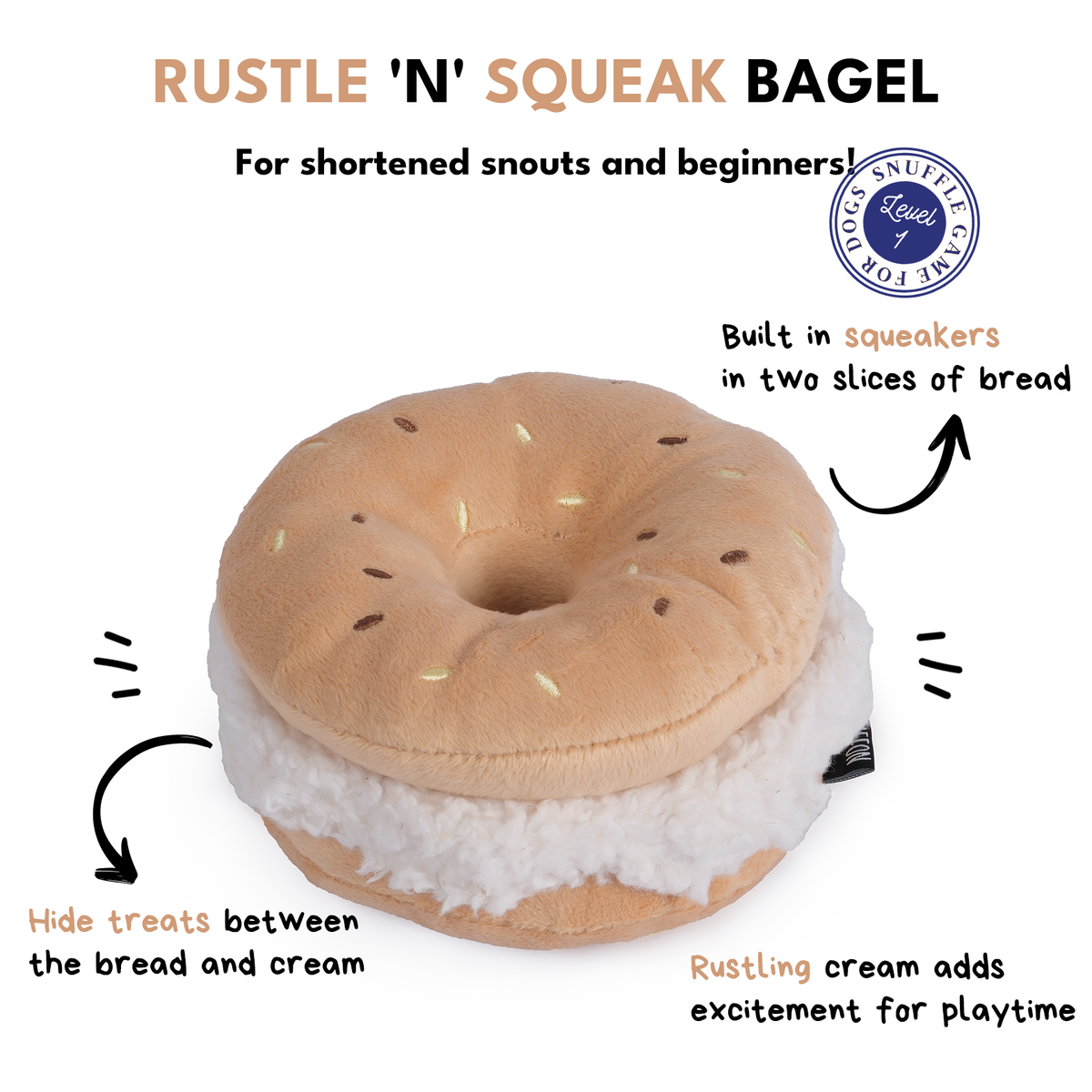Jouet pour chien en peluche en forme de bagel CHEWFFON avec pouic-pouic