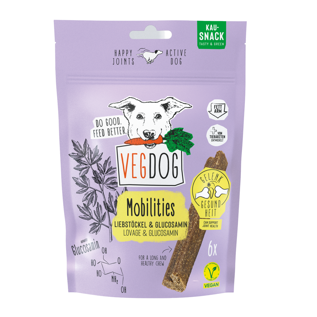 VEGDOG Mobilities 115 g – Friandises riches en glucosamine vegan pour la santé des articulations