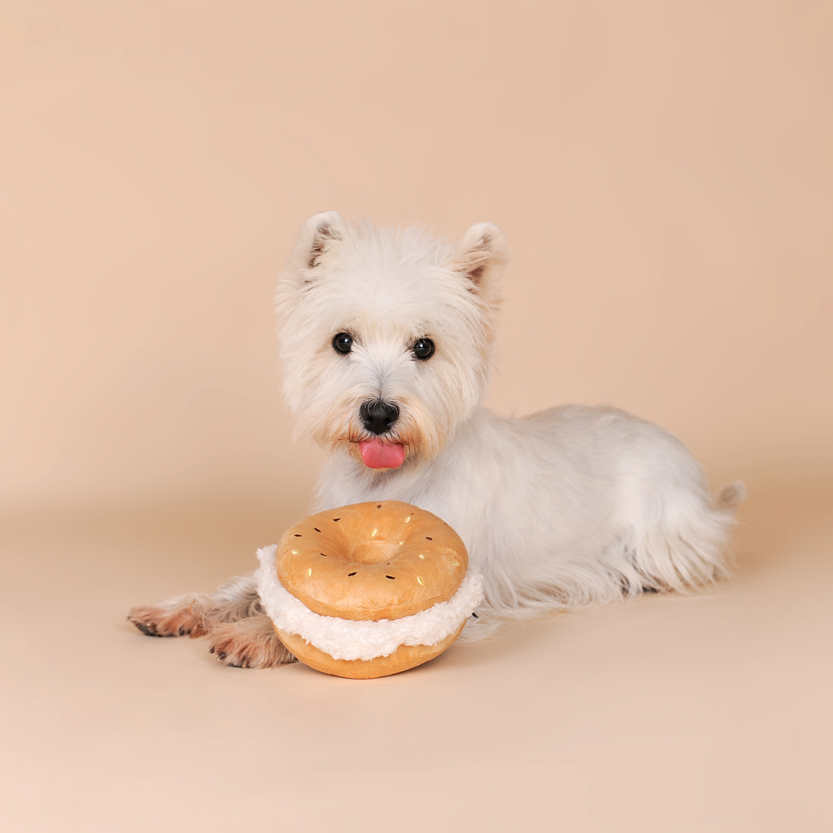 Jouet pour chien en peluche en forme de bagel CHEWFFON avec pouic-pouic